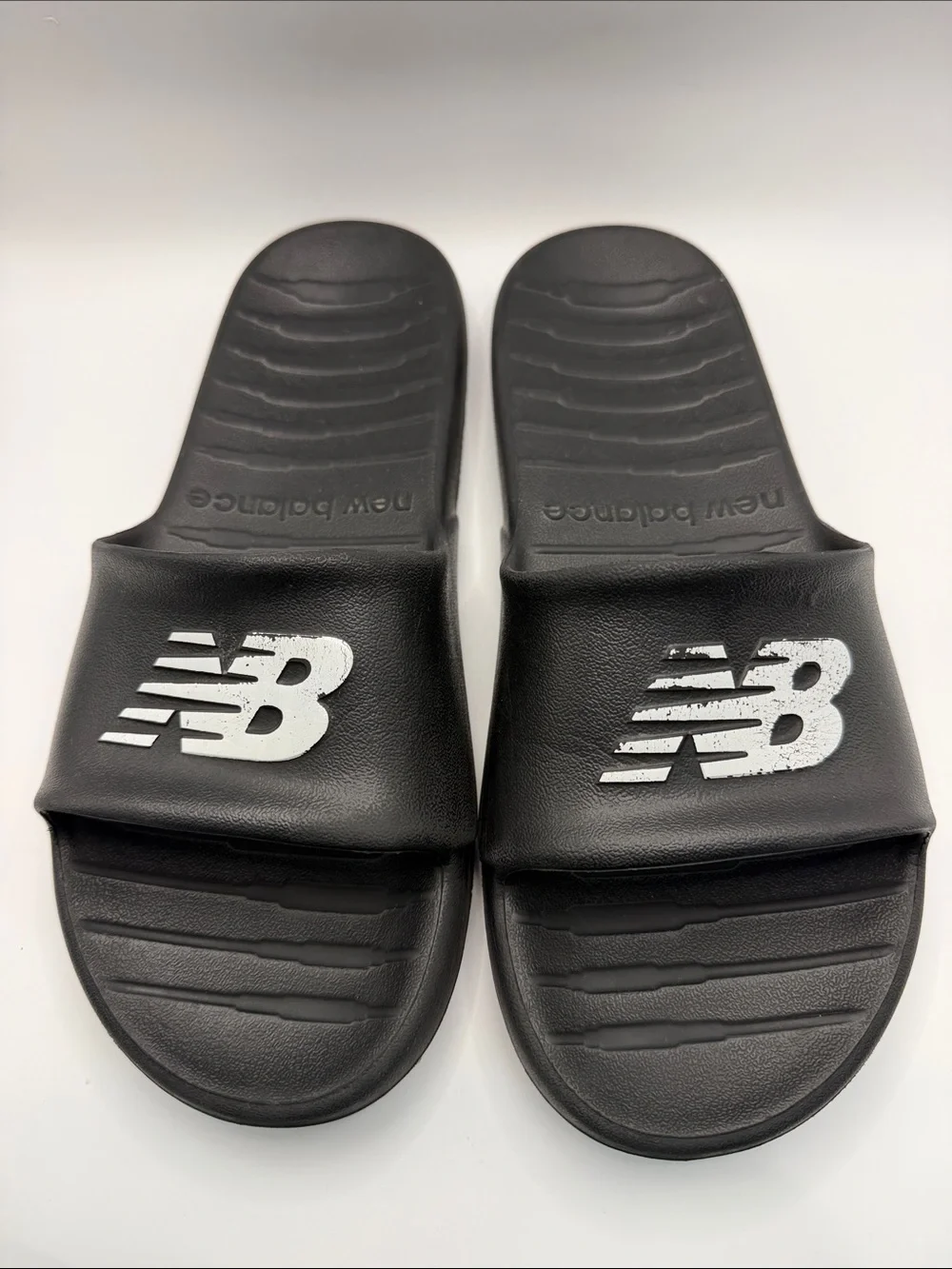 New Balance Black Slides with White NB Logo
